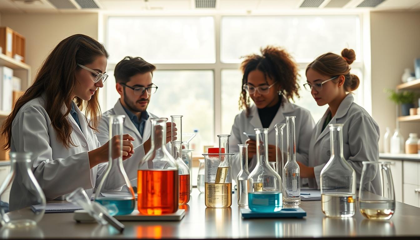 Students studying together in modern classroom